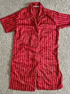 90s Victoria’s Secret Red Striped Oversized Button Down Nightgown Embroidered S